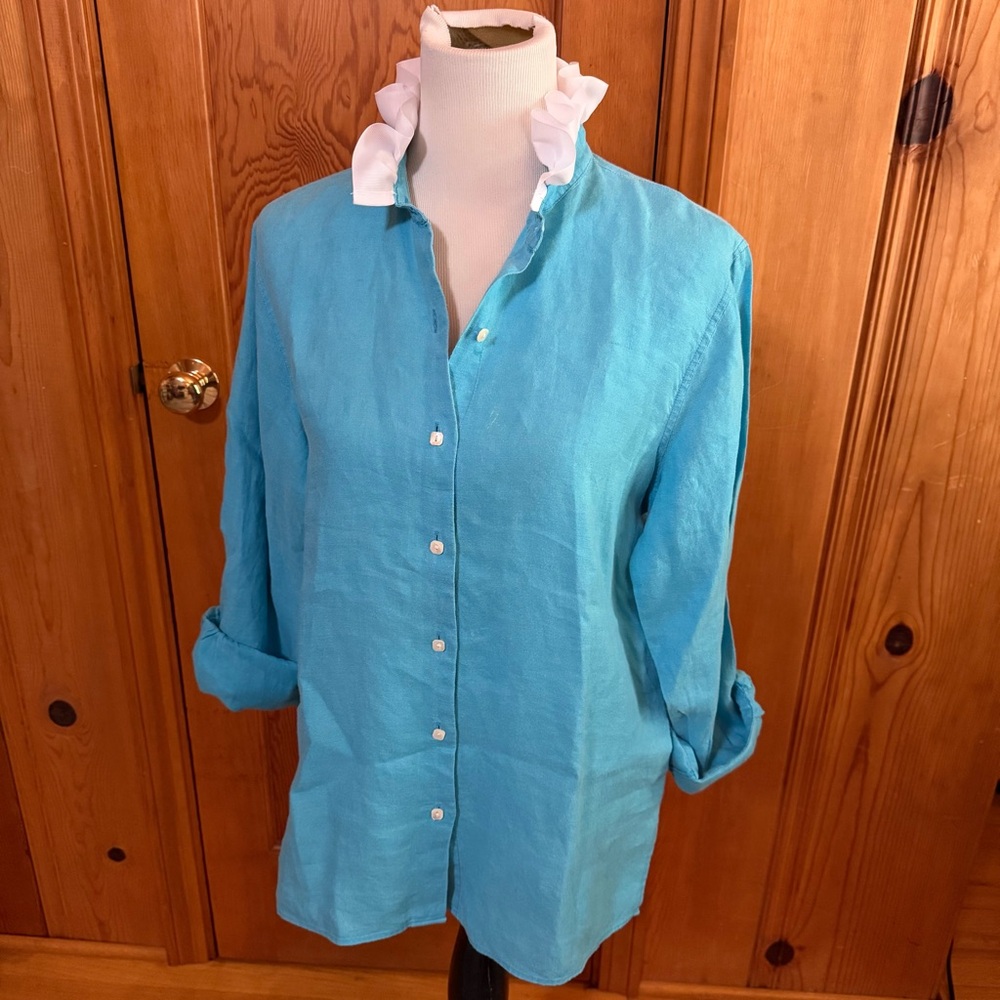 Talbots Turquoise Button-Down Linen Shirt